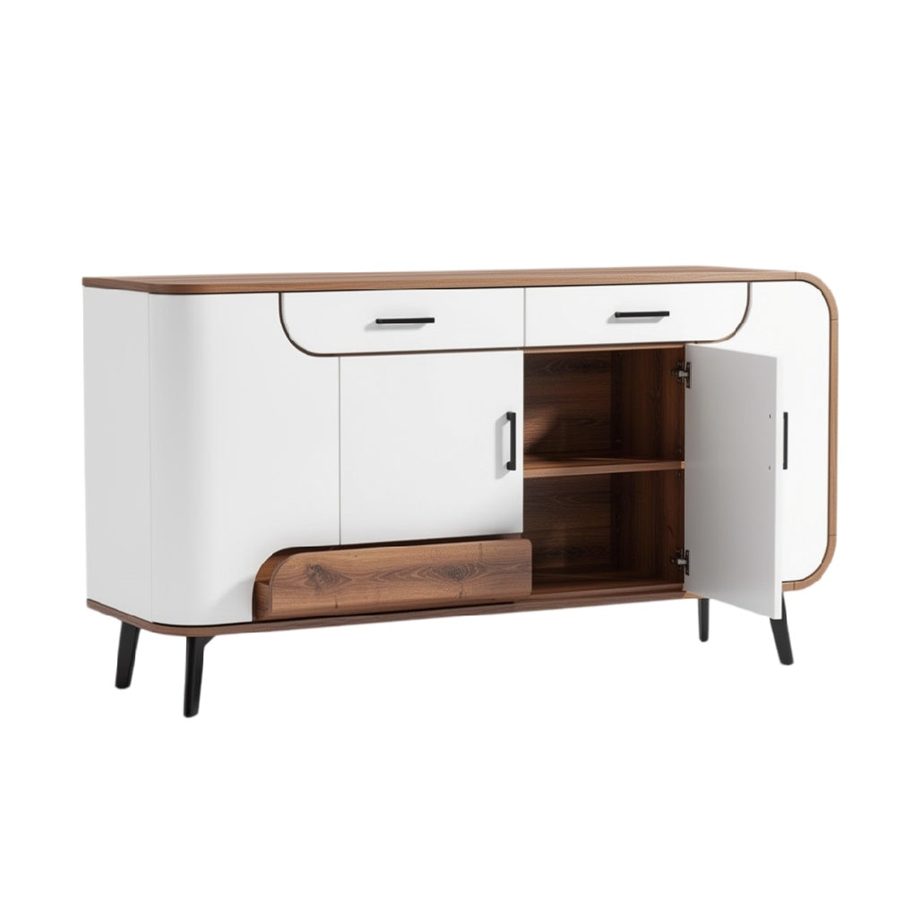 **Technische titel in het Nederlands: Moderne dressoir met houten accenten en opbergruimte**