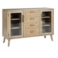 **Moderne dressoir van licht hout met glazen deuren**