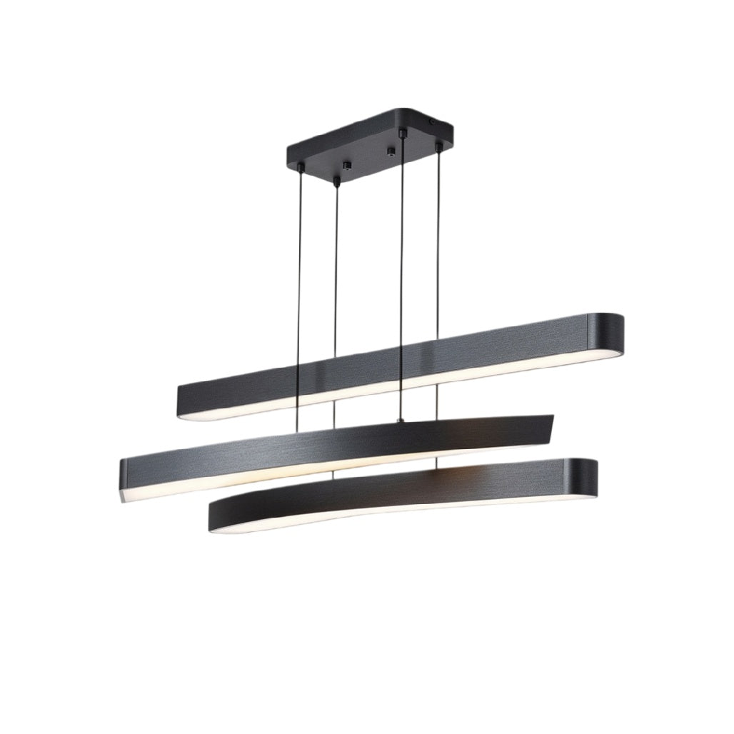 **Technische titel in het Nederlands: Moderne hanglamp met drie gebogen LED-strips en zwarte afwerking**