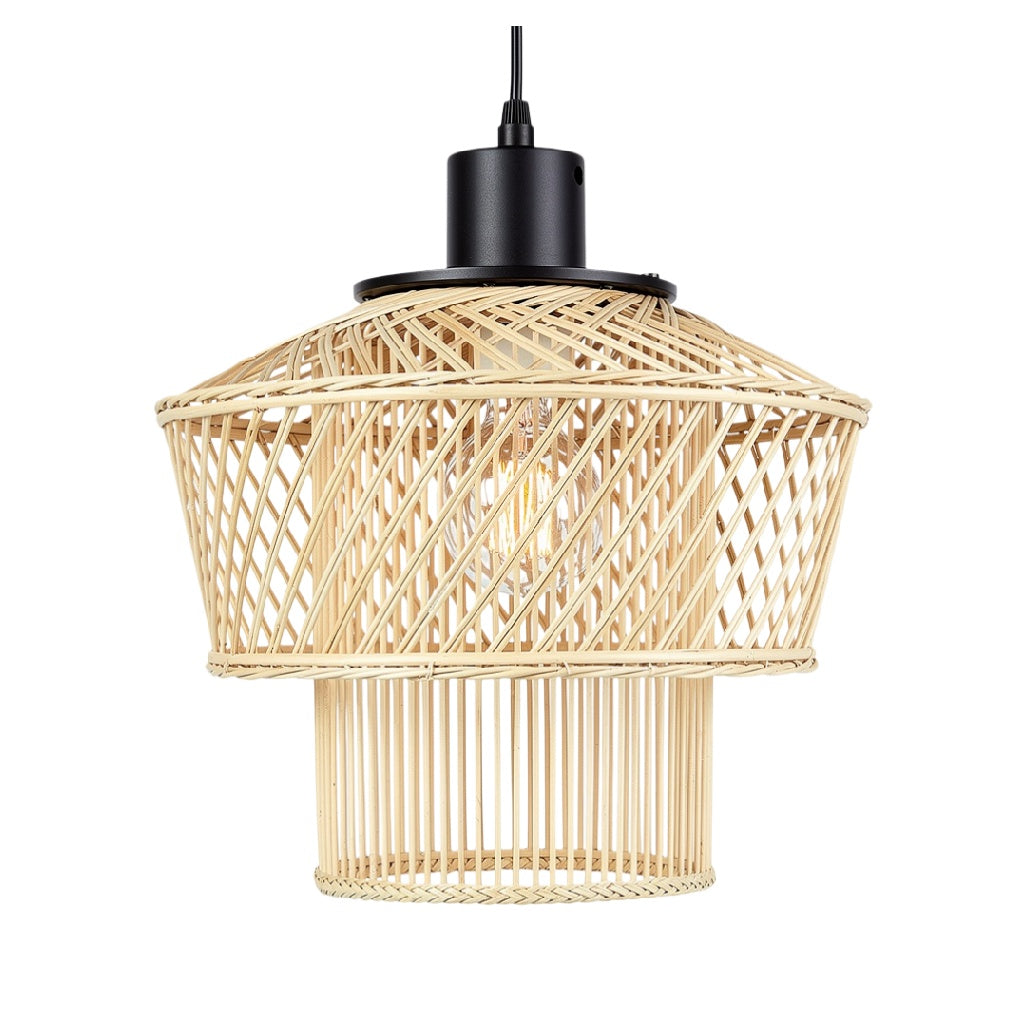 **Houten Hanglamp met Gevlochten Design**