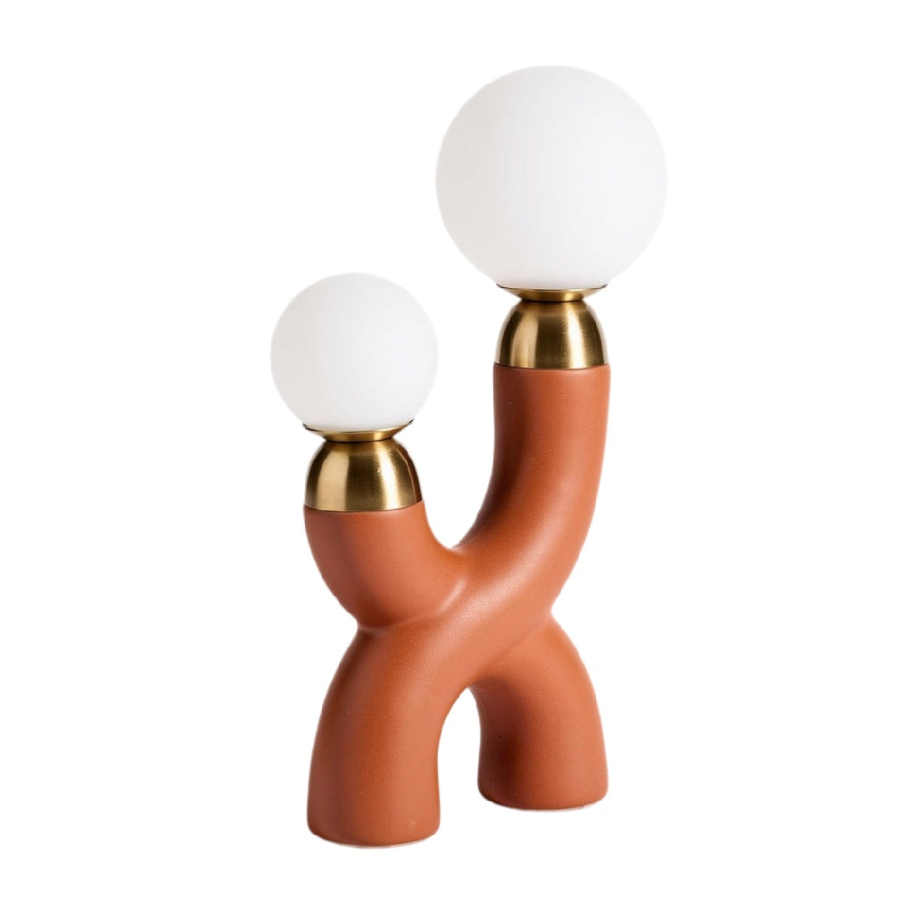 **Technische Titel in het Nederlands: Moderne lamp met keramische basis en glazen bollen**