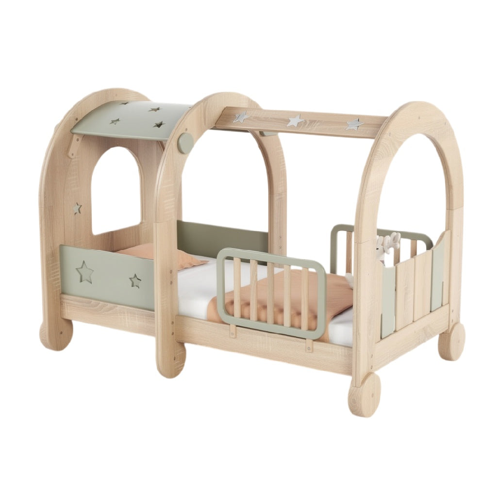 **Technische titel in het Nederlands: Babybed met Sterrenontwerp en Veiligheidshekje**
